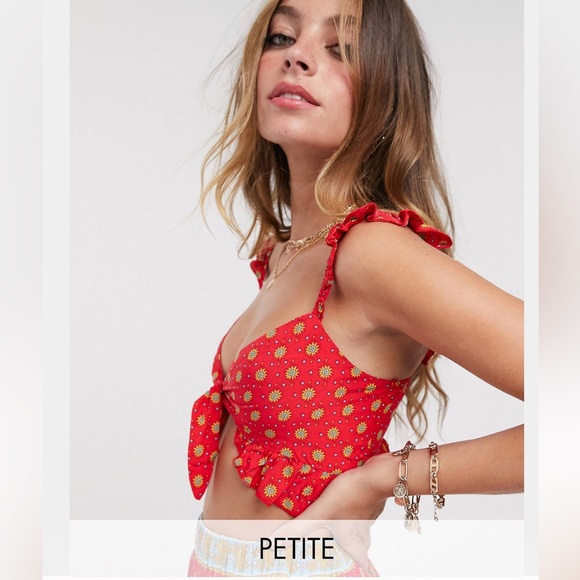 SISTERS OF THE TRIBE Petite Floral Print Ruffle Tie Front Crop Top & Midi Skirt - Picture 3 of 16